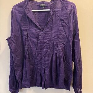 Talbots Purple Smocked Long Sleeve Blouse